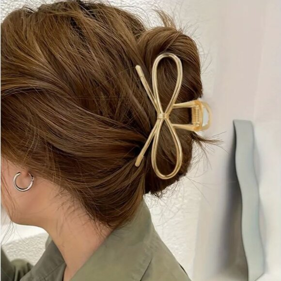 Private Label Accessories - NEW Gold Metal Bow Hair Clip Claw